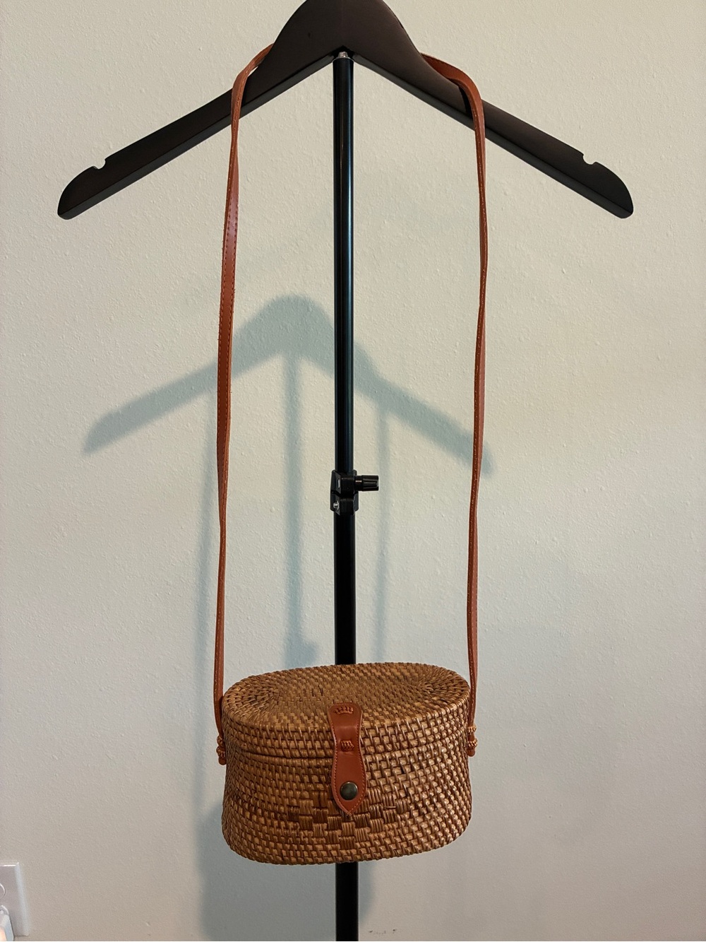 Woven Round Crossbody Bag in Brown - Classic Handwoven Style